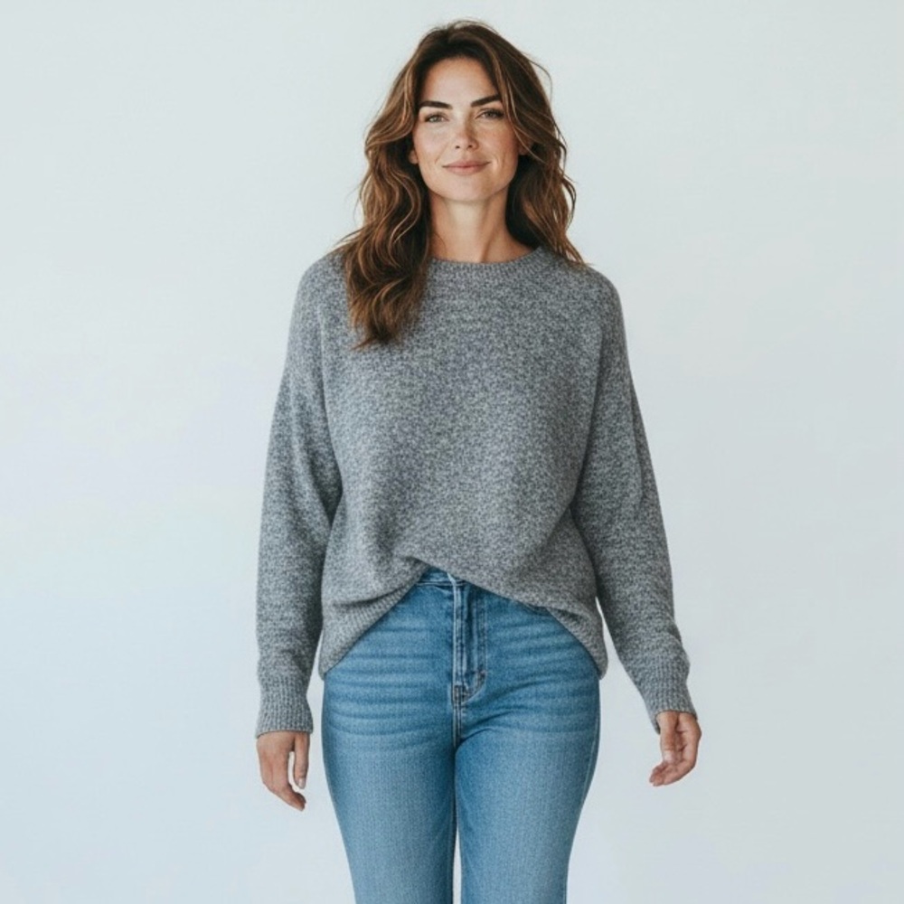 Babaton Aritzia Merino Wool & Yak Blend Heather Gray Crew Neck Sweater